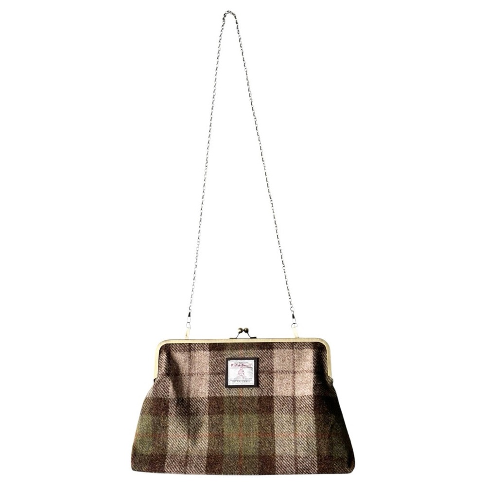 Harris Tweed green and brown check large kisslock clutch bag by  kimberleymac - Picture 4 of 14